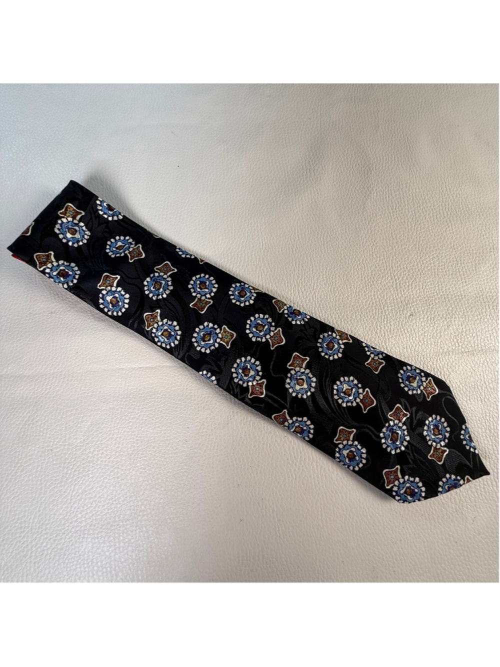 Andhurst Mens Tie Made USA Black Blue Floral Geometric Wide Necktie 4 Inch